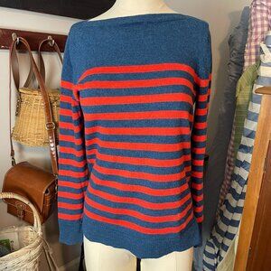 Talbots Merino Wool Red & Blue Stripe Pullover Sweater Medium